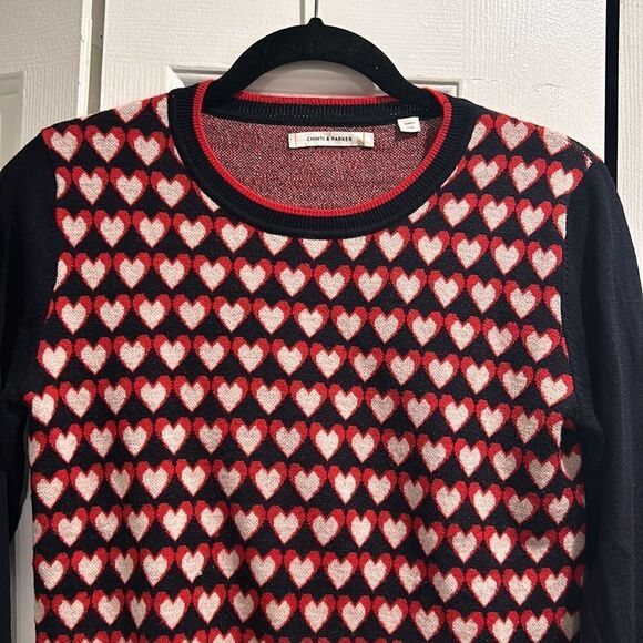 Chinti & Parker Navy/Red/White Heart Print Wool Sweater, Size Small - Picture 2 of 12